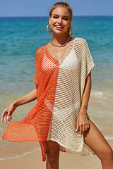 Trendsi Angel Wings Openwork Contrast Slit Knit Cover Up -