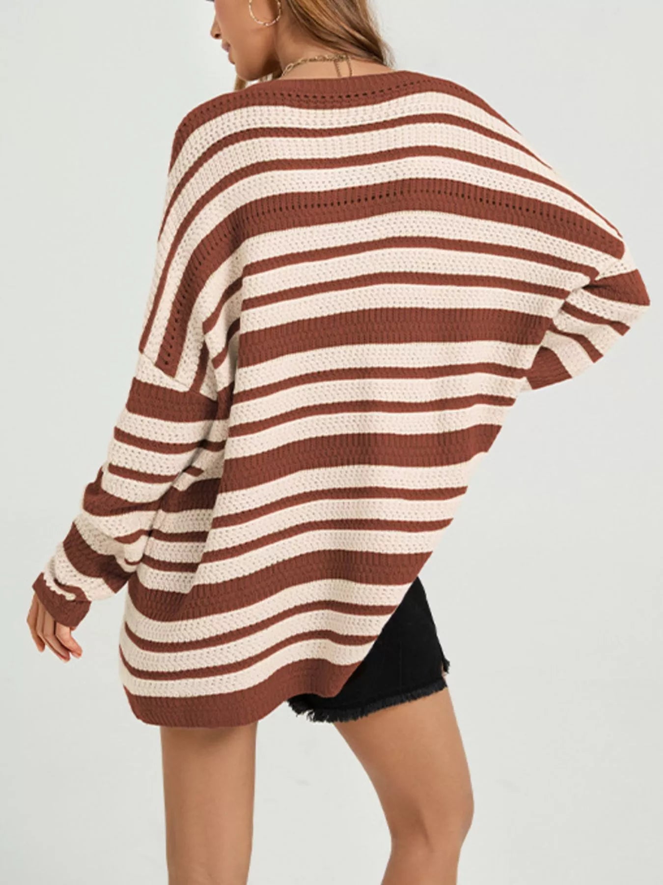 Trendsi Striped Drop Shoulder Sweater -