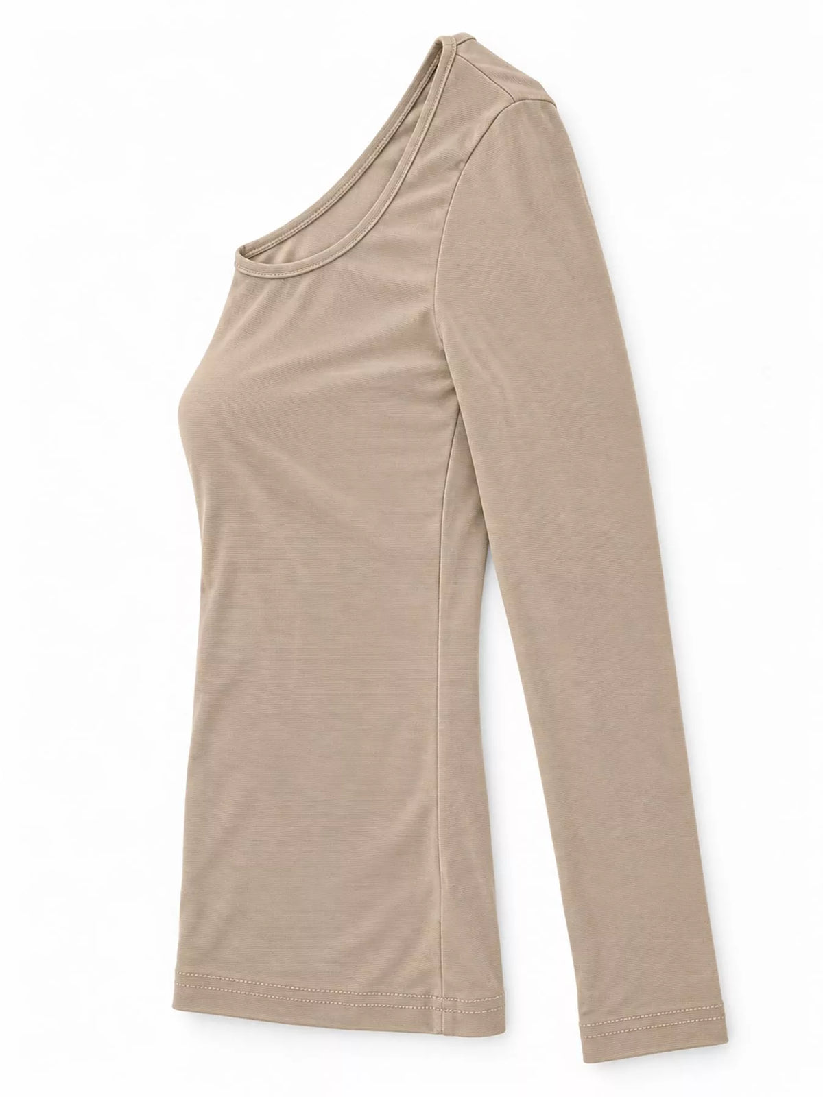 Beige mesh long sleeve top, side view