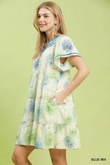 Trendsi Umgee Floral Print Contrast Trim Tiered Babydoll Dress -