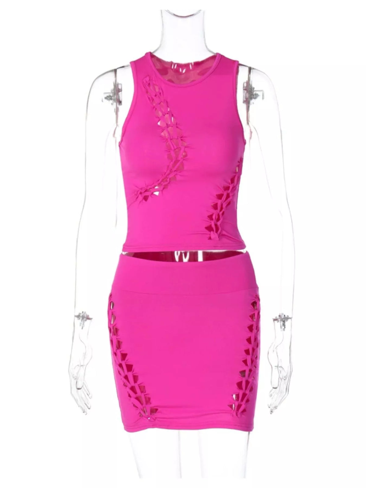 Sleeveless Cut-Out Bodycon Top and Mini Skirt Set — garment front