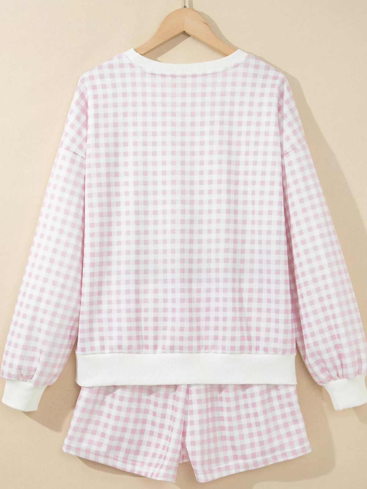 MERRY Plaid Top and Shorts Set in blush pink, back view