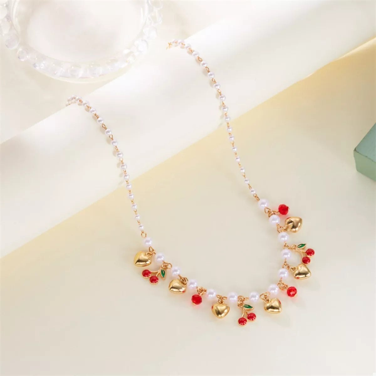 Trendsi 18K Gold-Plated Cherry & Heart Pearl Necklace -