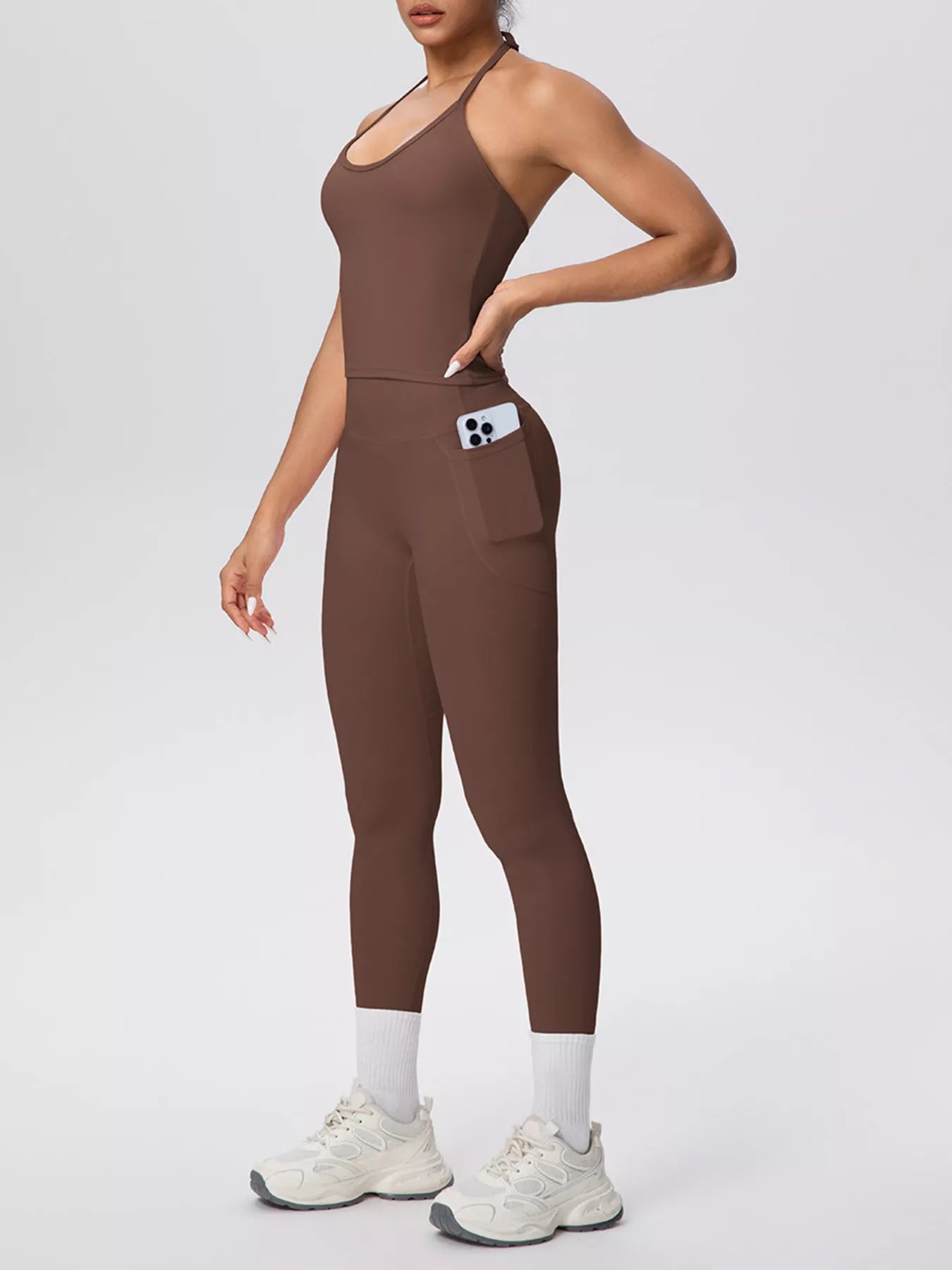 Trendsi Halter Neck Cami and High-Waisted Leggings Active Set -