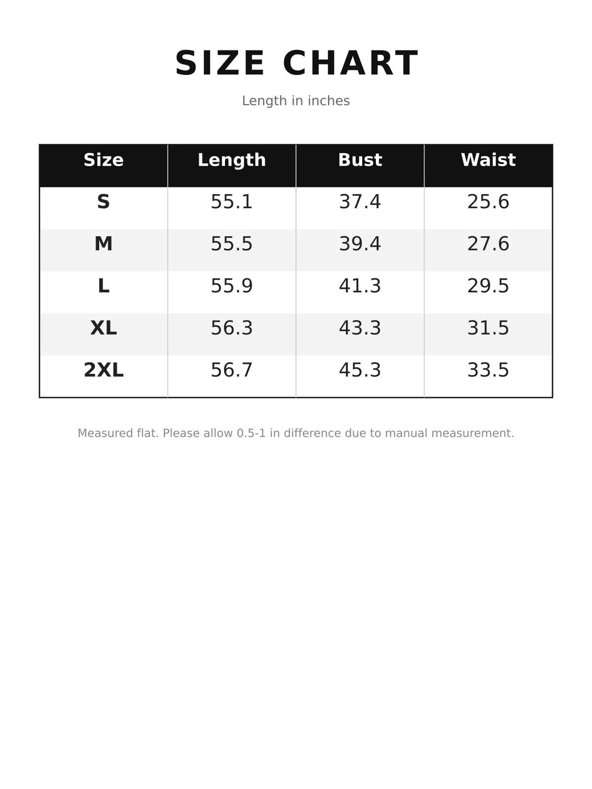 Size chart for women's one-shoulder ruffled chiffon maxi dress
