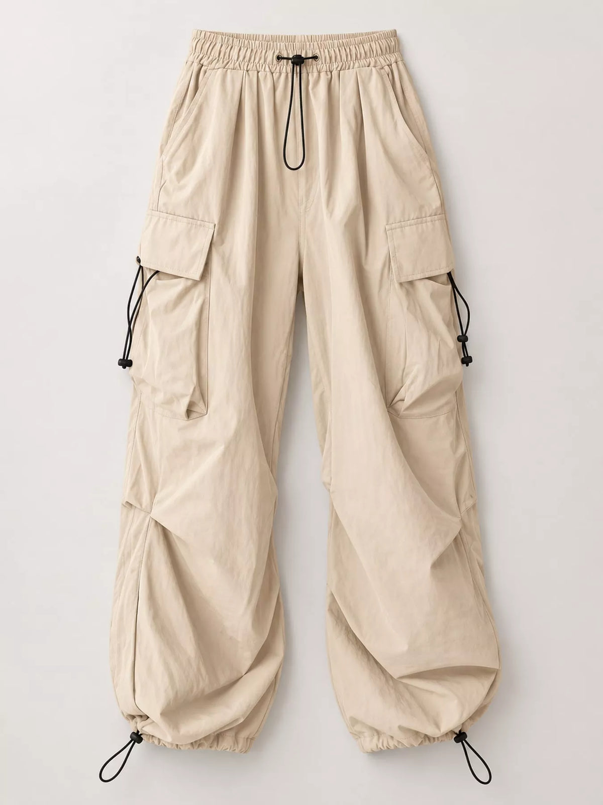 Beige drawstring cargo pants
