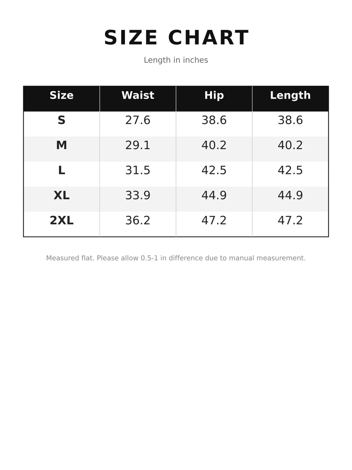 Size chart for distressed flare jeans