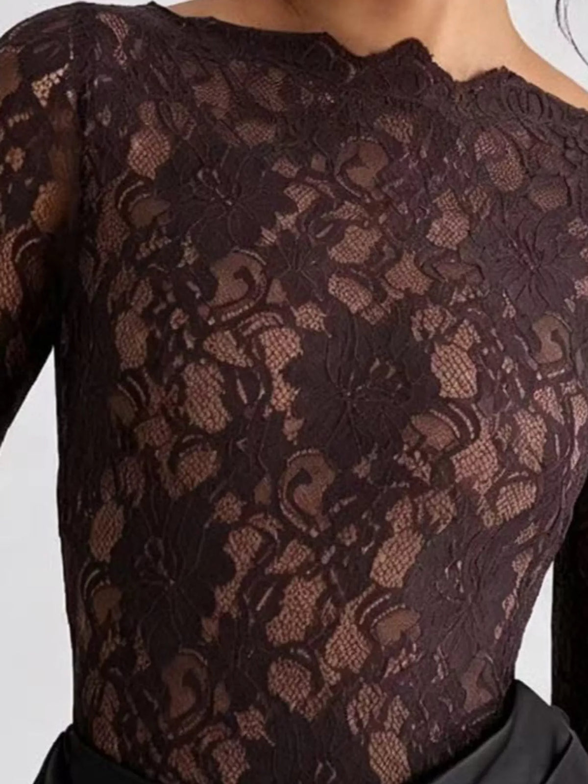 Black lace and satin maxi dress, lace detail