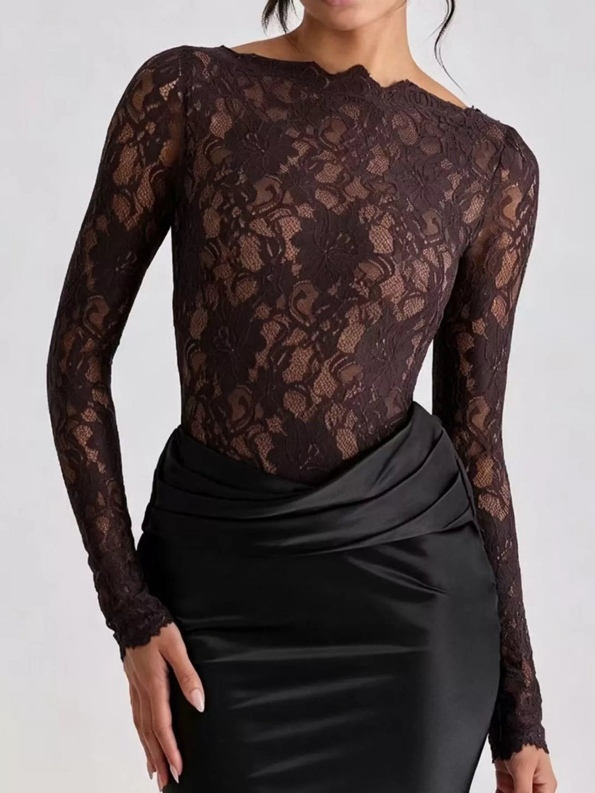 Black lace and satin maxi dress