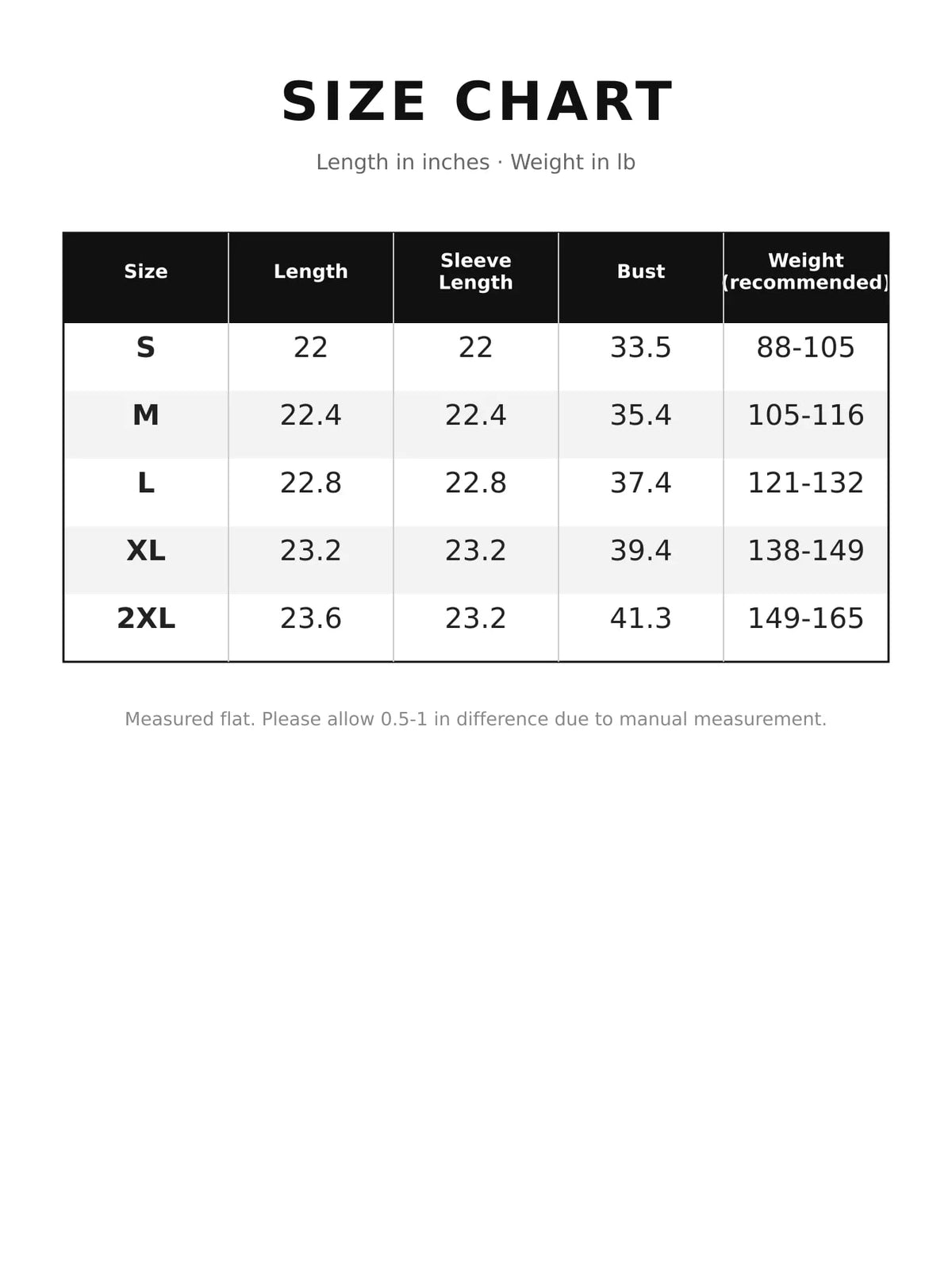Surplice Long Sleeve Sweater — size and measurement chart