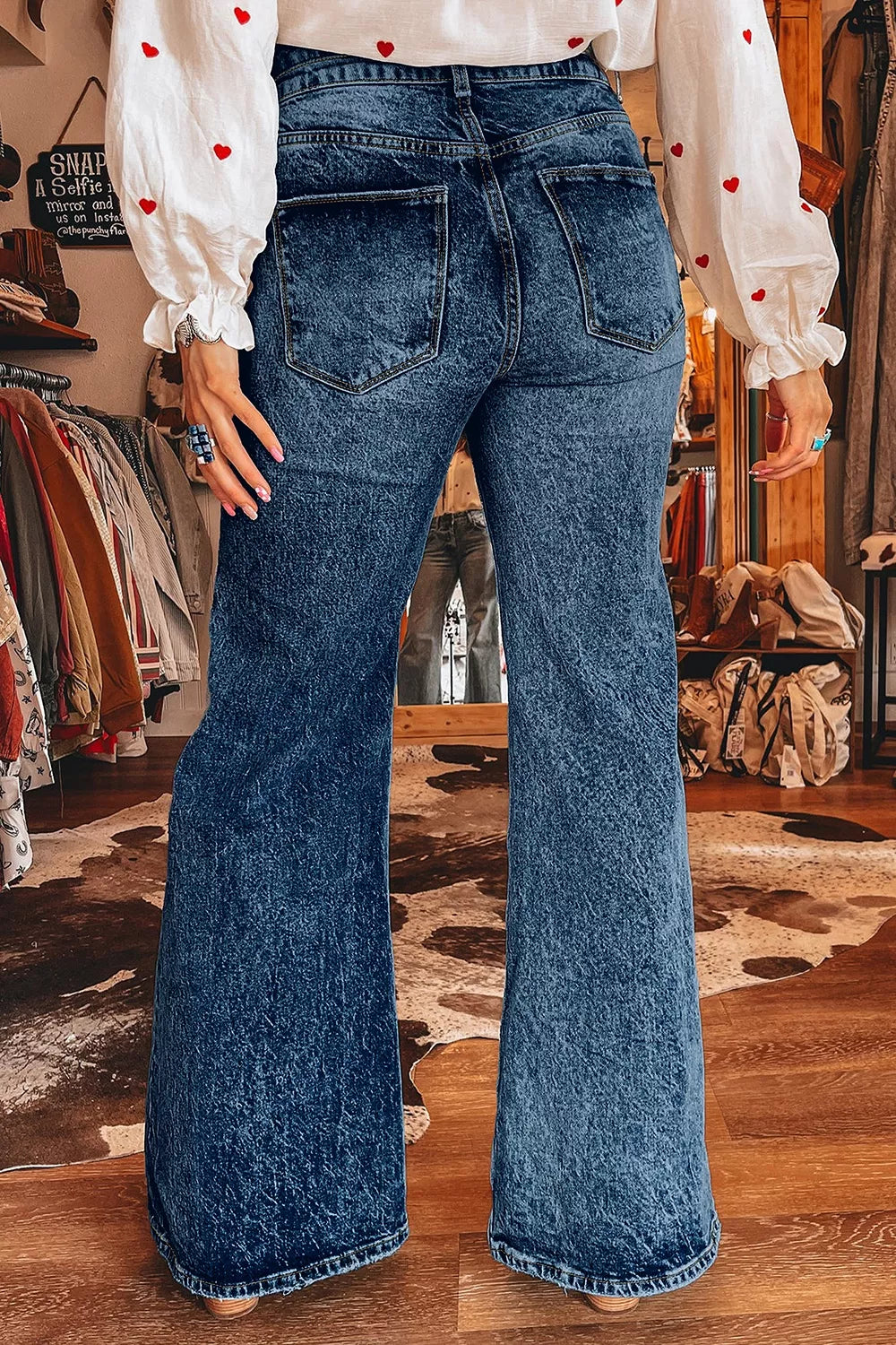 Trendsi Acid Wash Pocket Detail Flare Jeans -