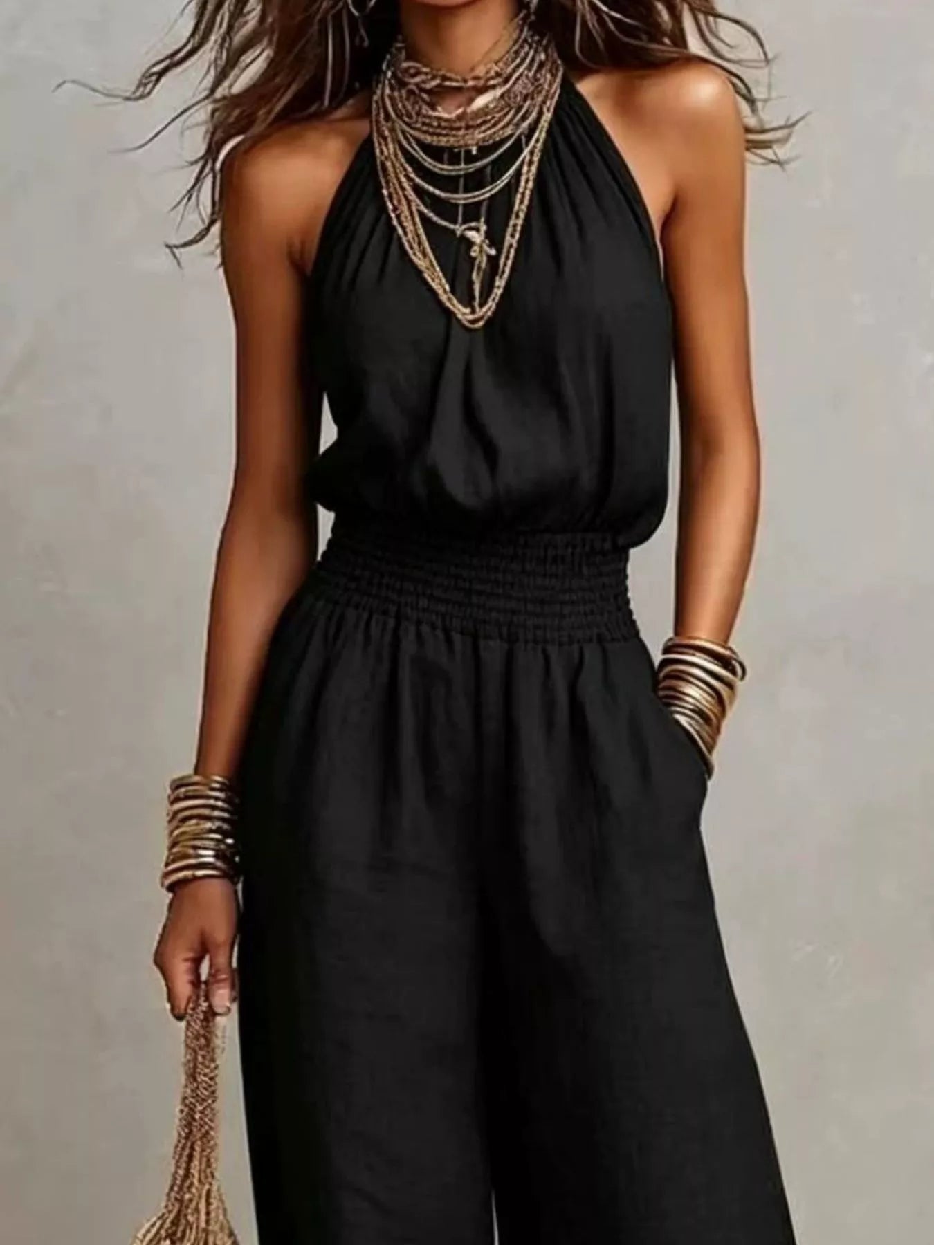 Trendsi Elegant Halter Neck Wide-Leg Jumpsuit -