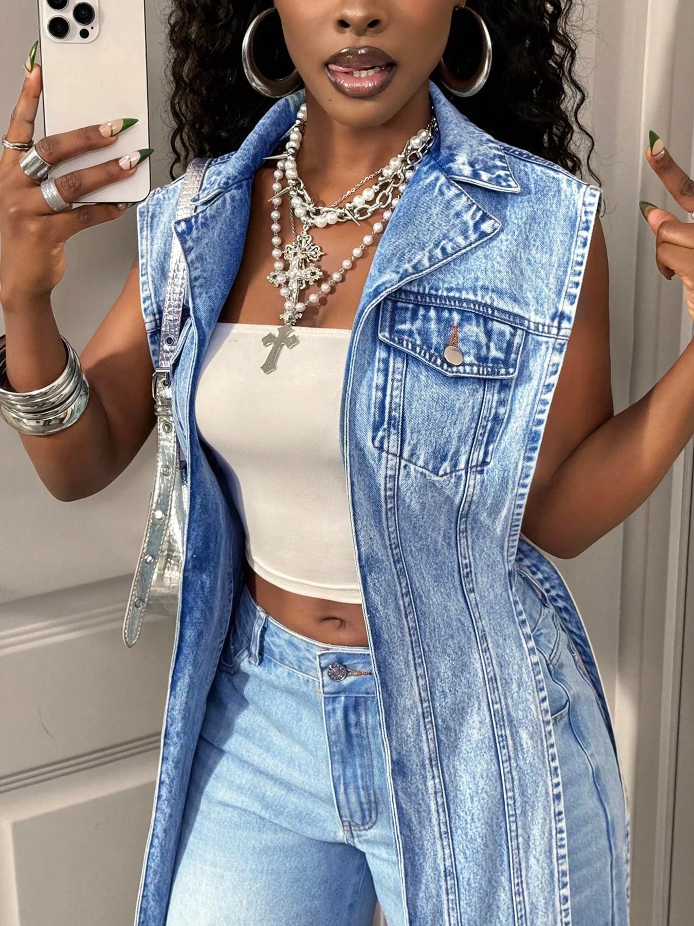 Trendsi High-Low Open Front Denim Vest -