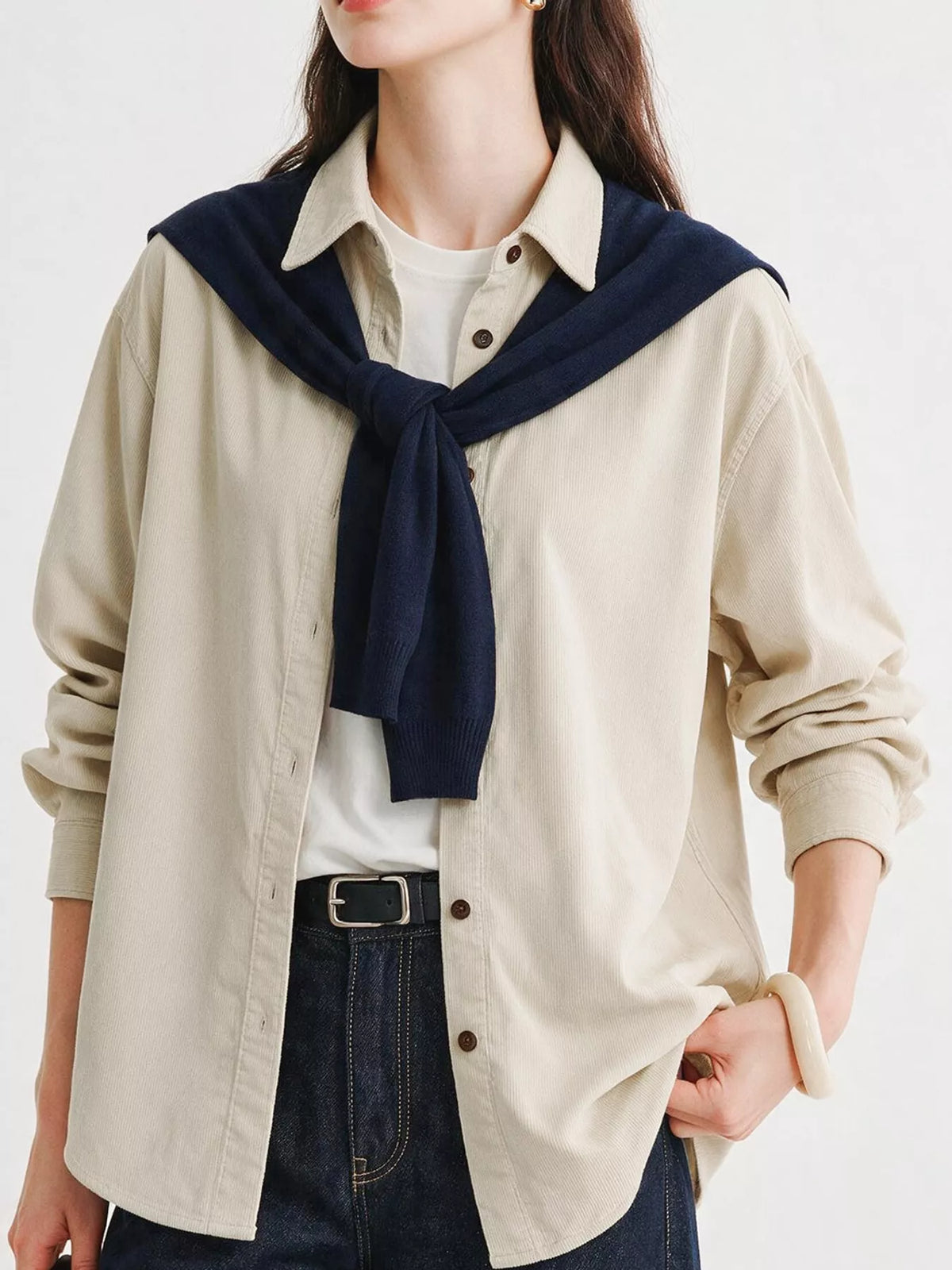 Button-Down Shirt in beige, front view