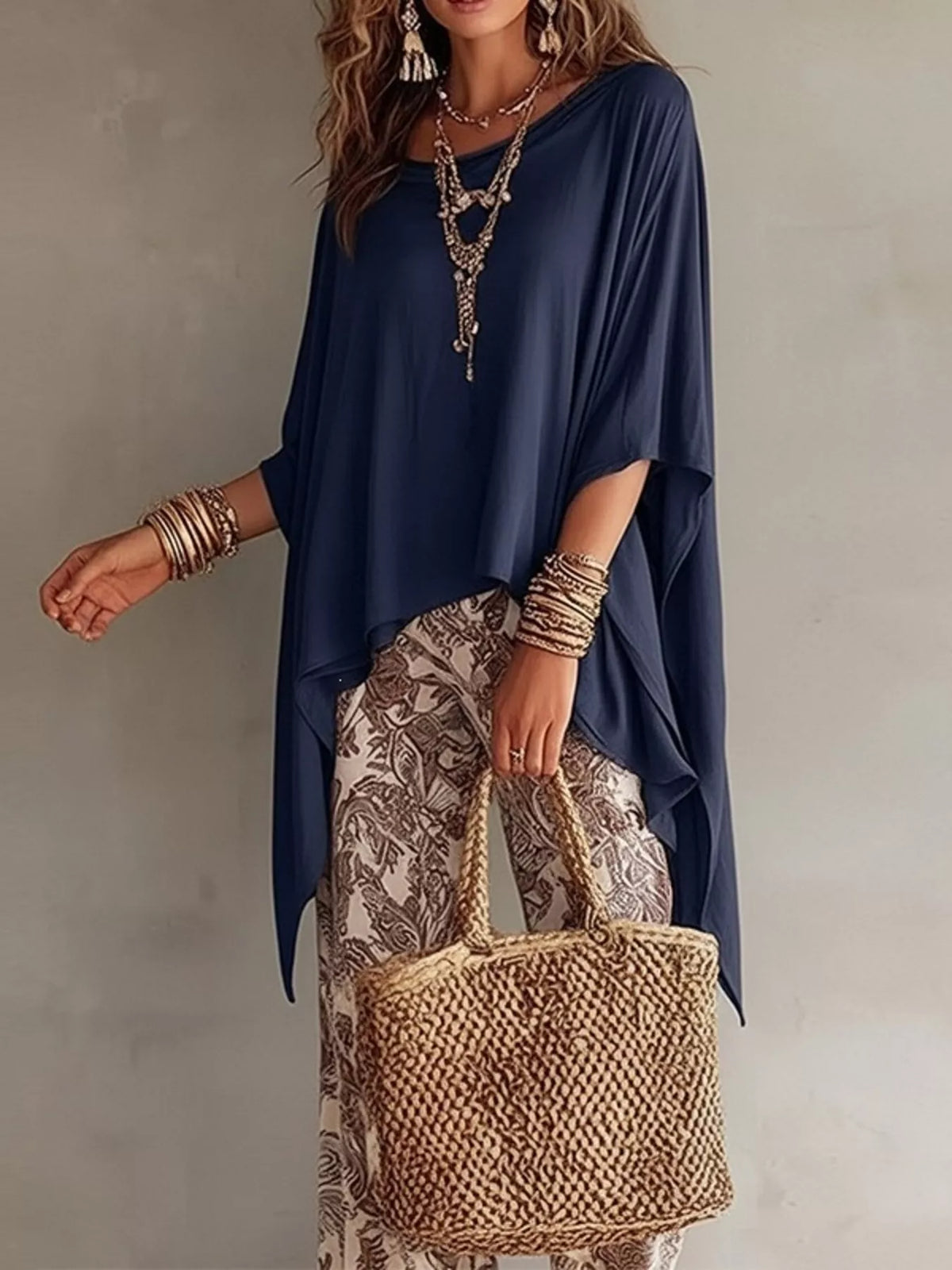 Trendsi Full Size Oversized Batwing Sleeve Flowy Top Plus Size -