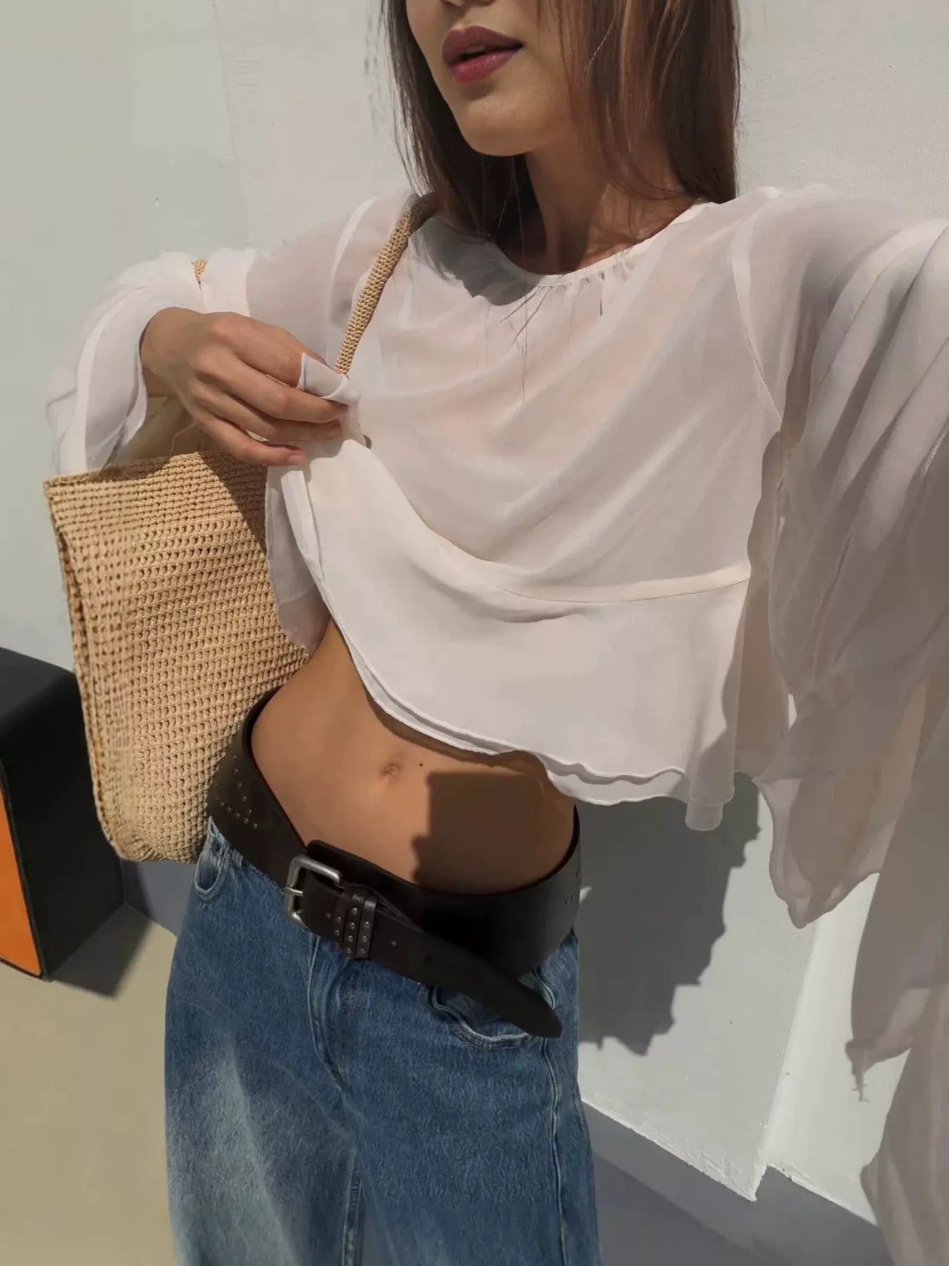 Trendsi Layered Ruffled Hem Flare Sleeves Blouse -