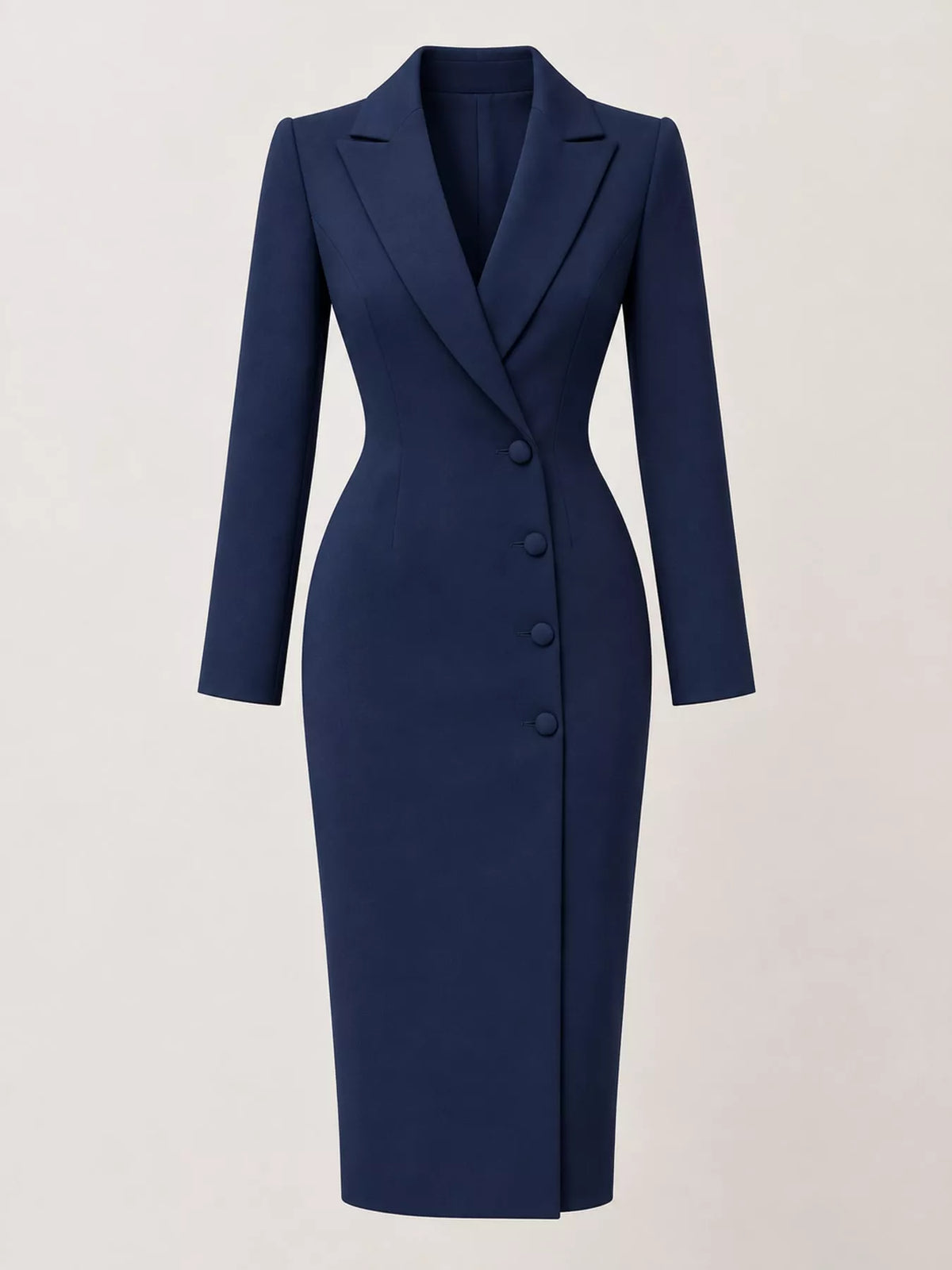 Navy single-breasted blazer midi dress