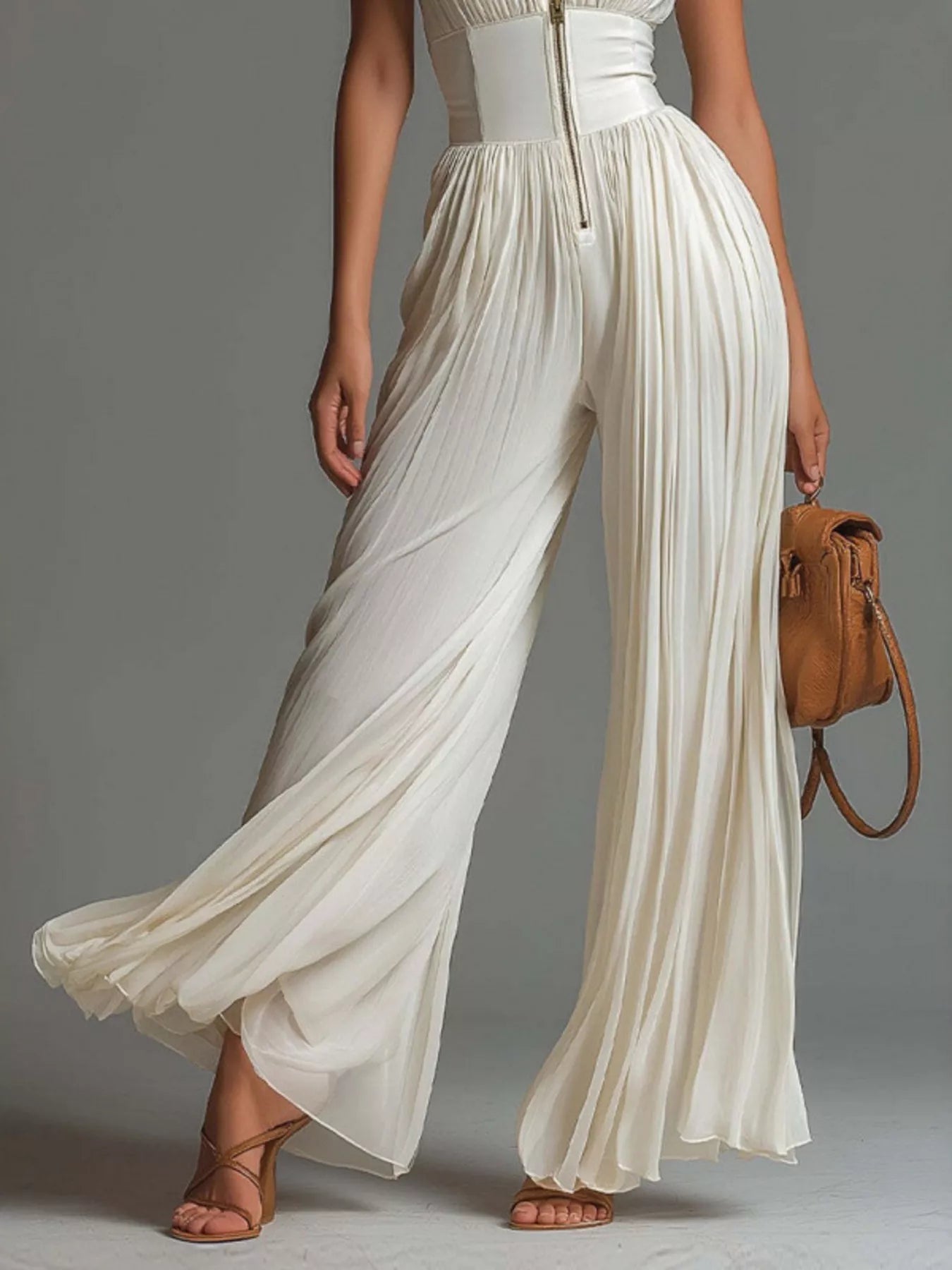 Trendsi Sleeveless Pleated Wide-Leg Jumpsuit with Front Zipper -