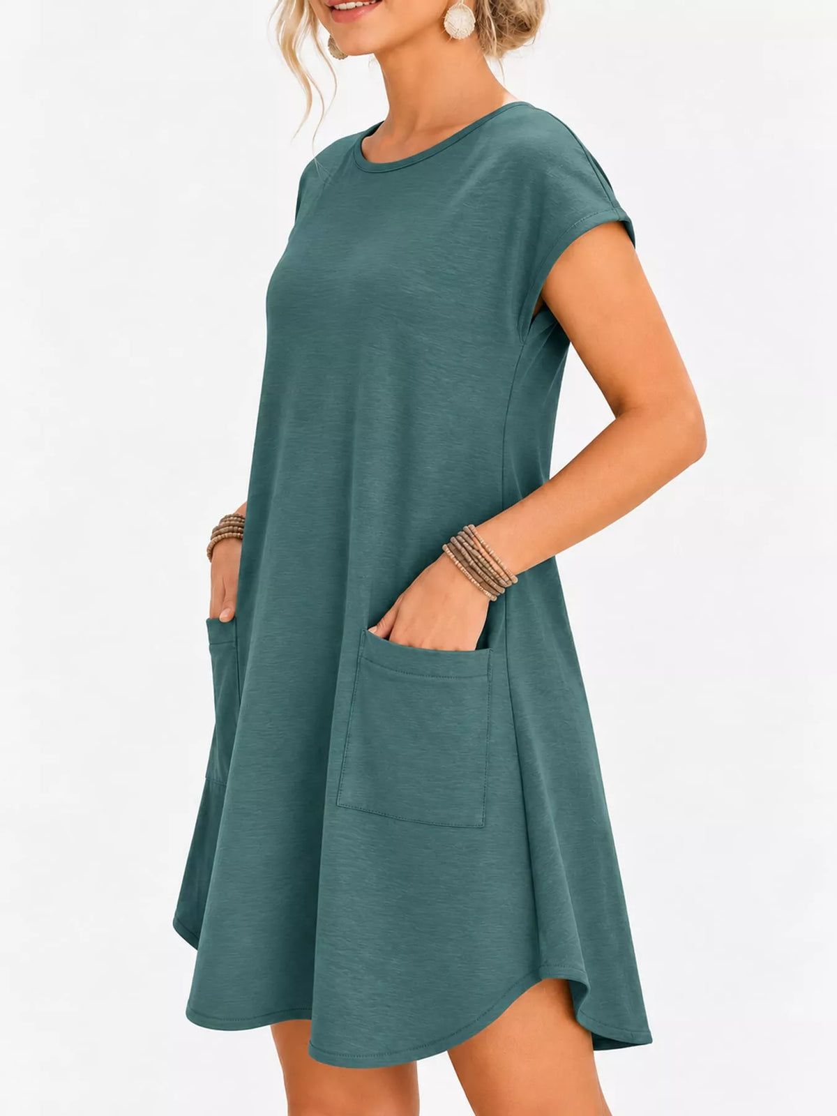 Blue loose fit t-shirt dress with pockets