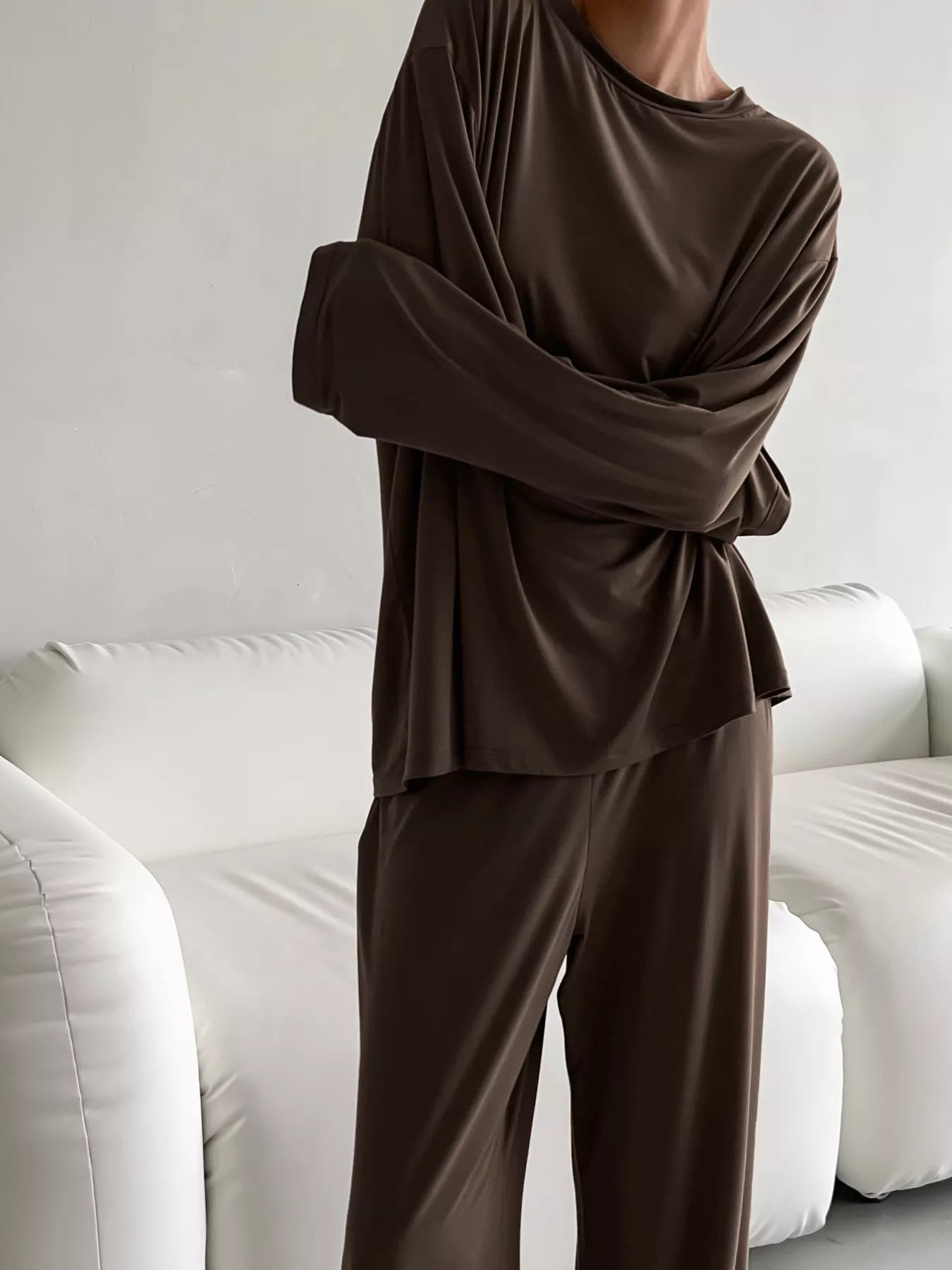 Trendsi Solid Color Long Sleeve Top and Pants Set -