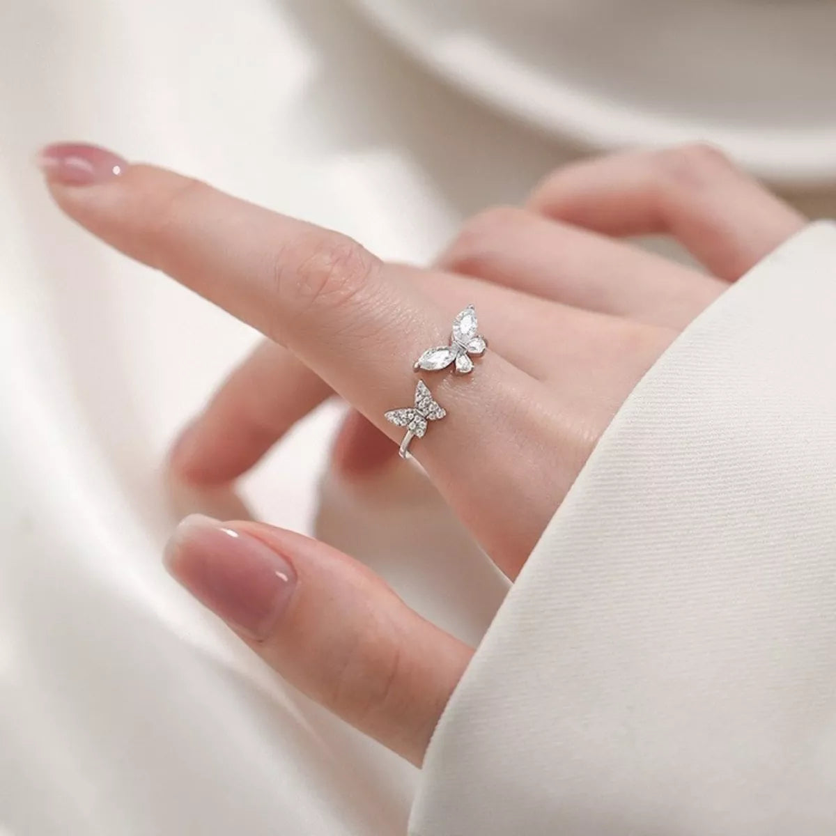 Trendsi 925 Sterling Silver Zircon Butterfly Open Ring -