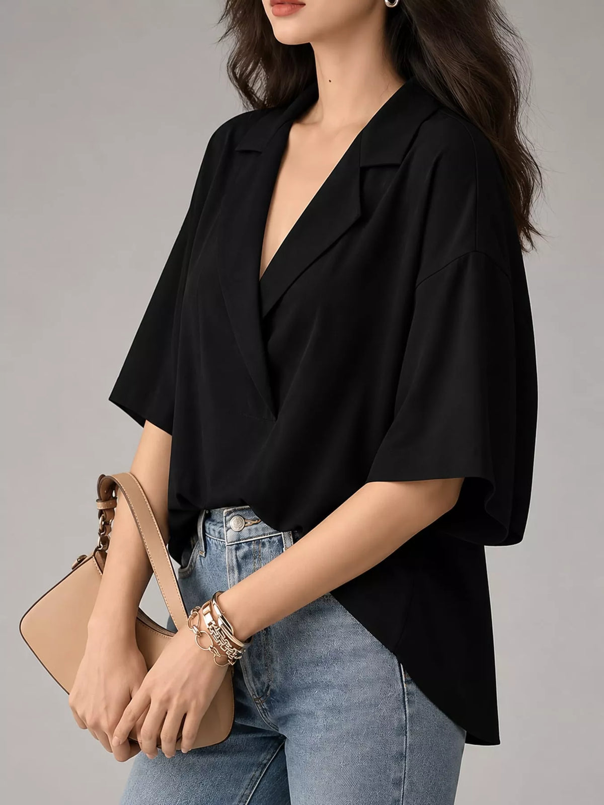 Half-sleeve blouse, black side