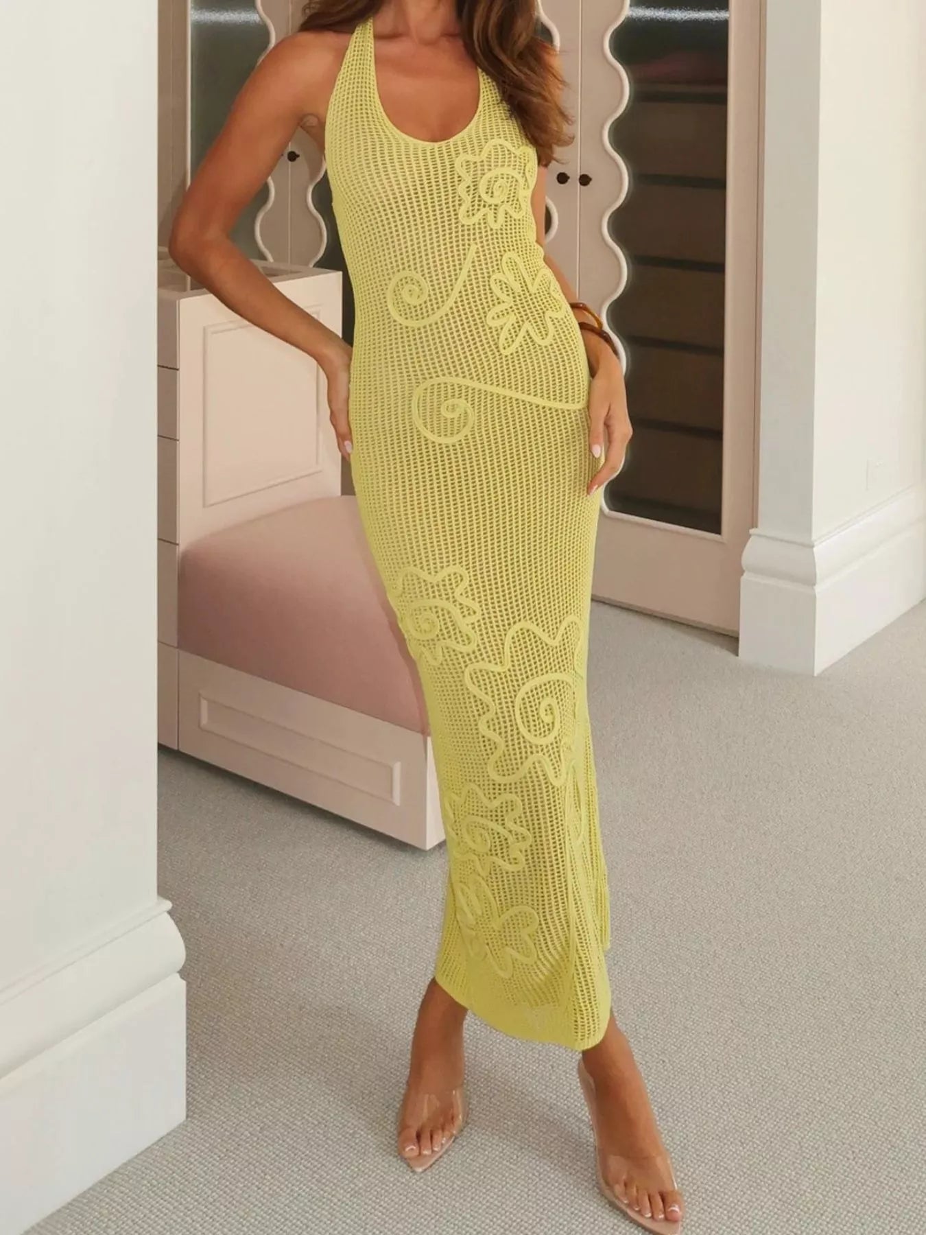 Trendsi Halter Neck Crochet Maxi Dress -