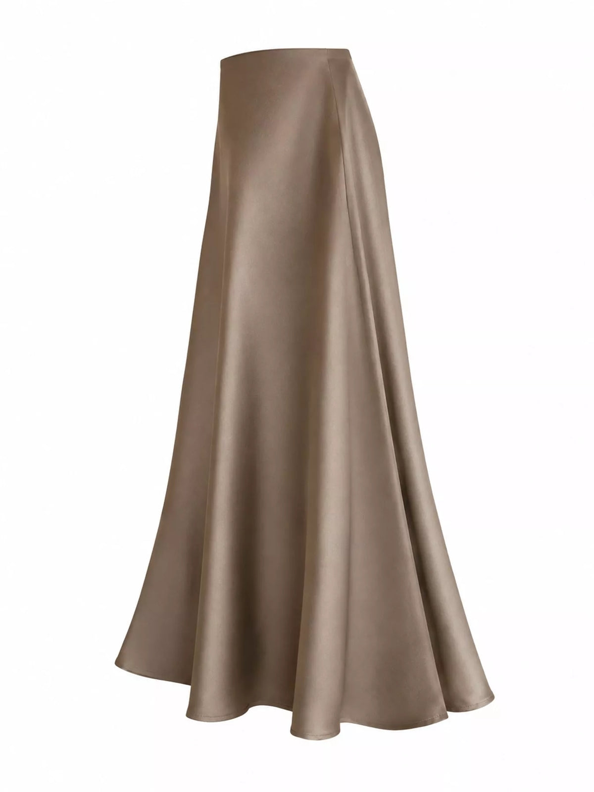 Zip-up satin skirt, taupe side