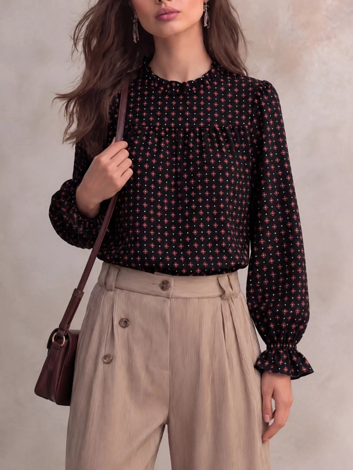 Trendsi Printed Flounce Sleeve Blouse -