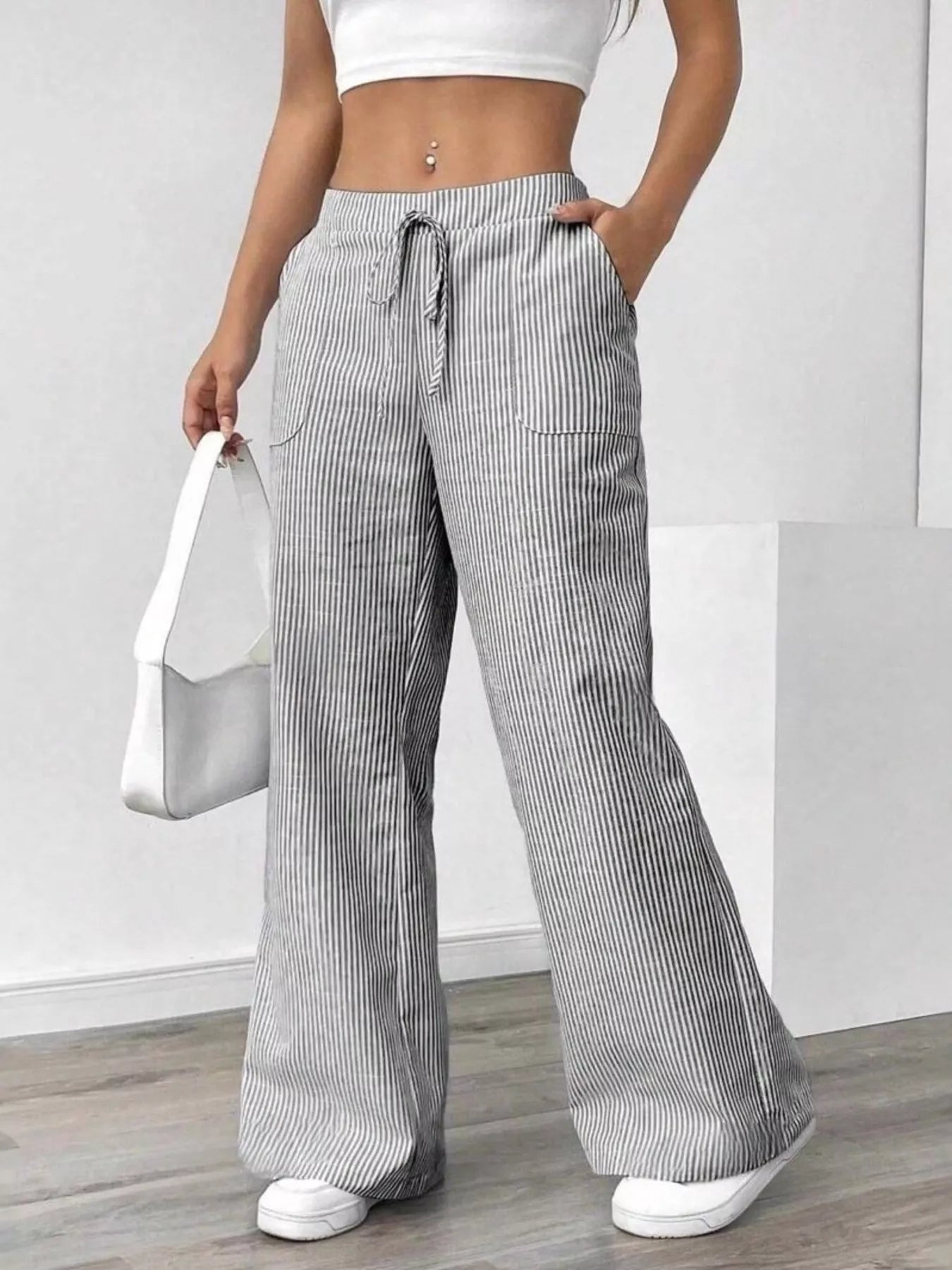 Trendsi Striped Drawstring Wide-Leg Pants -