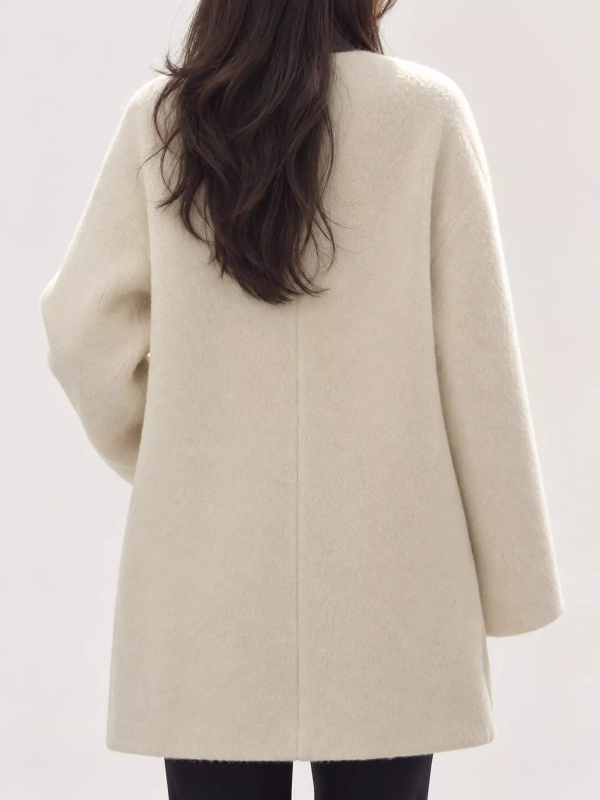 Cream double-breasted wool-blend coat — back view