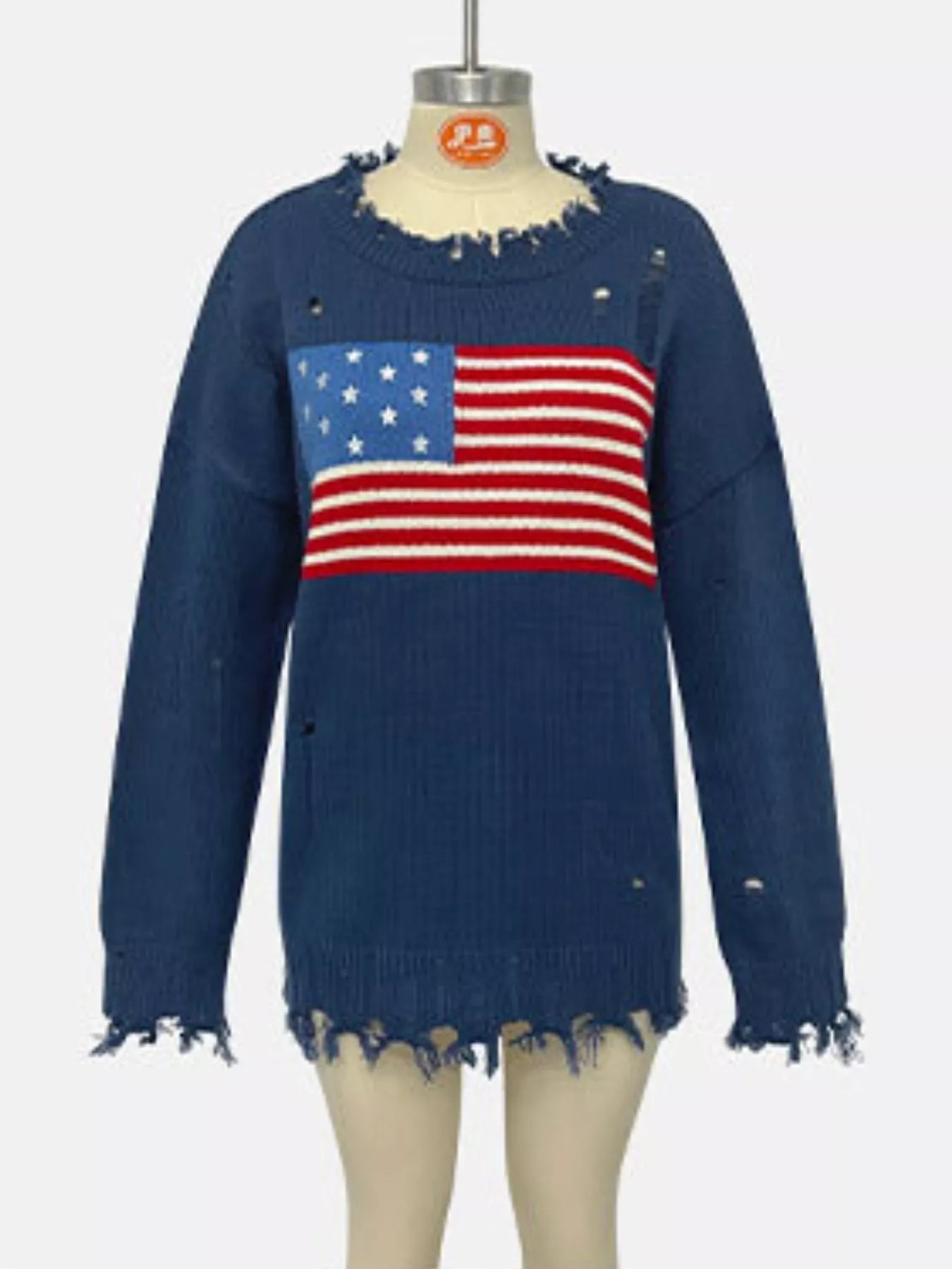 Trendsi Distressed American Flag Graphic Sweater -