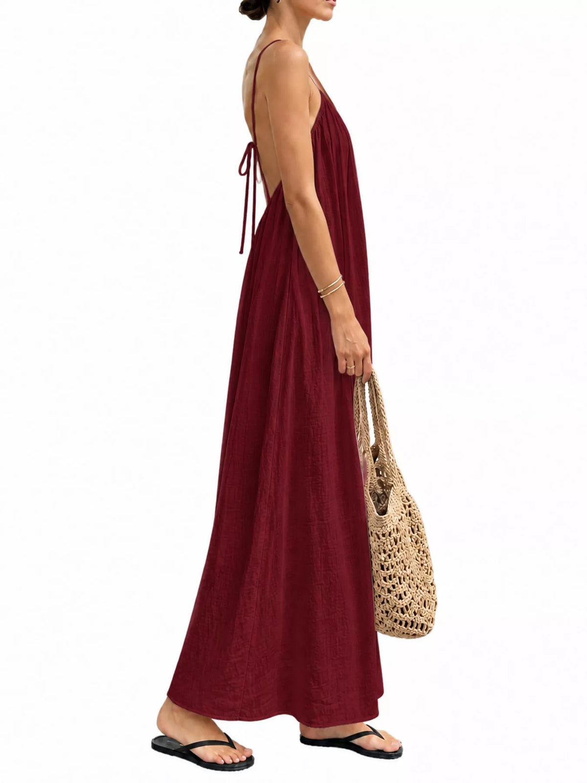 Backless Spaghetti Strap Maxi Dress — side view