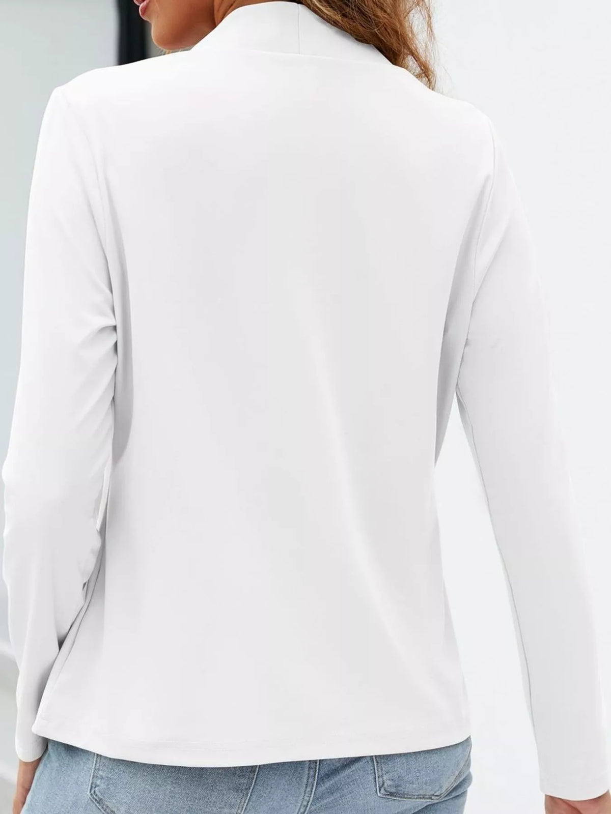 Mandarin neck long sleeve blazer, back view