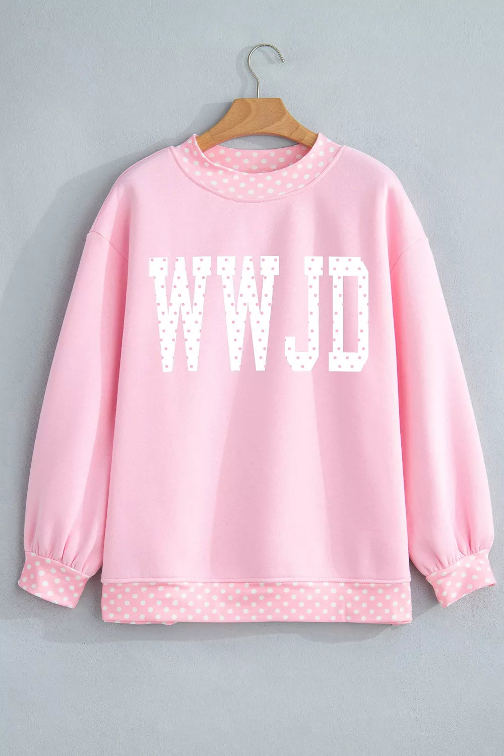 Trendsi Polka Dot Letter Print Mock Neck Pullover Sweatshirt -