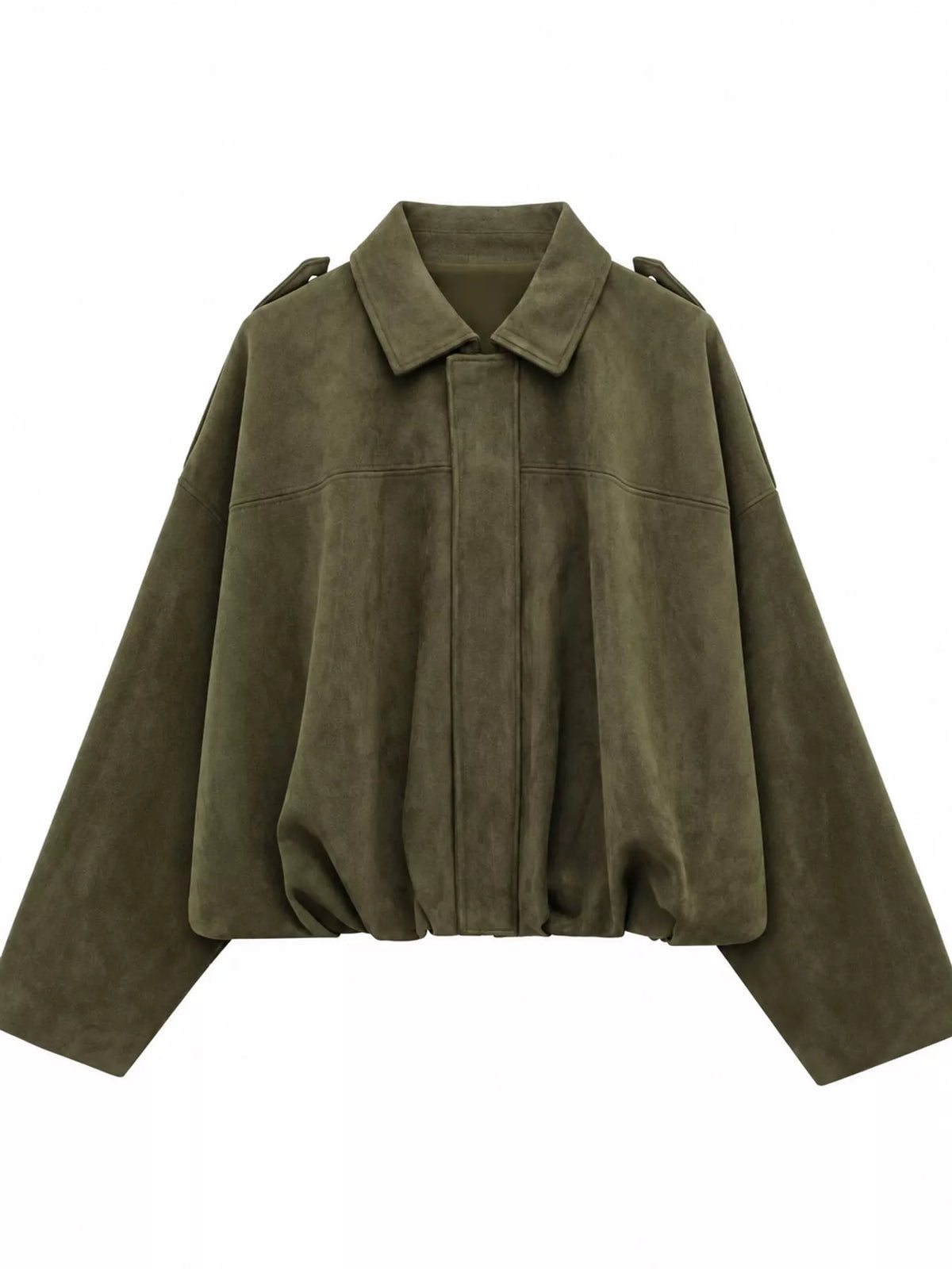 Faux Suede Collared Bomber Jacket — garment front