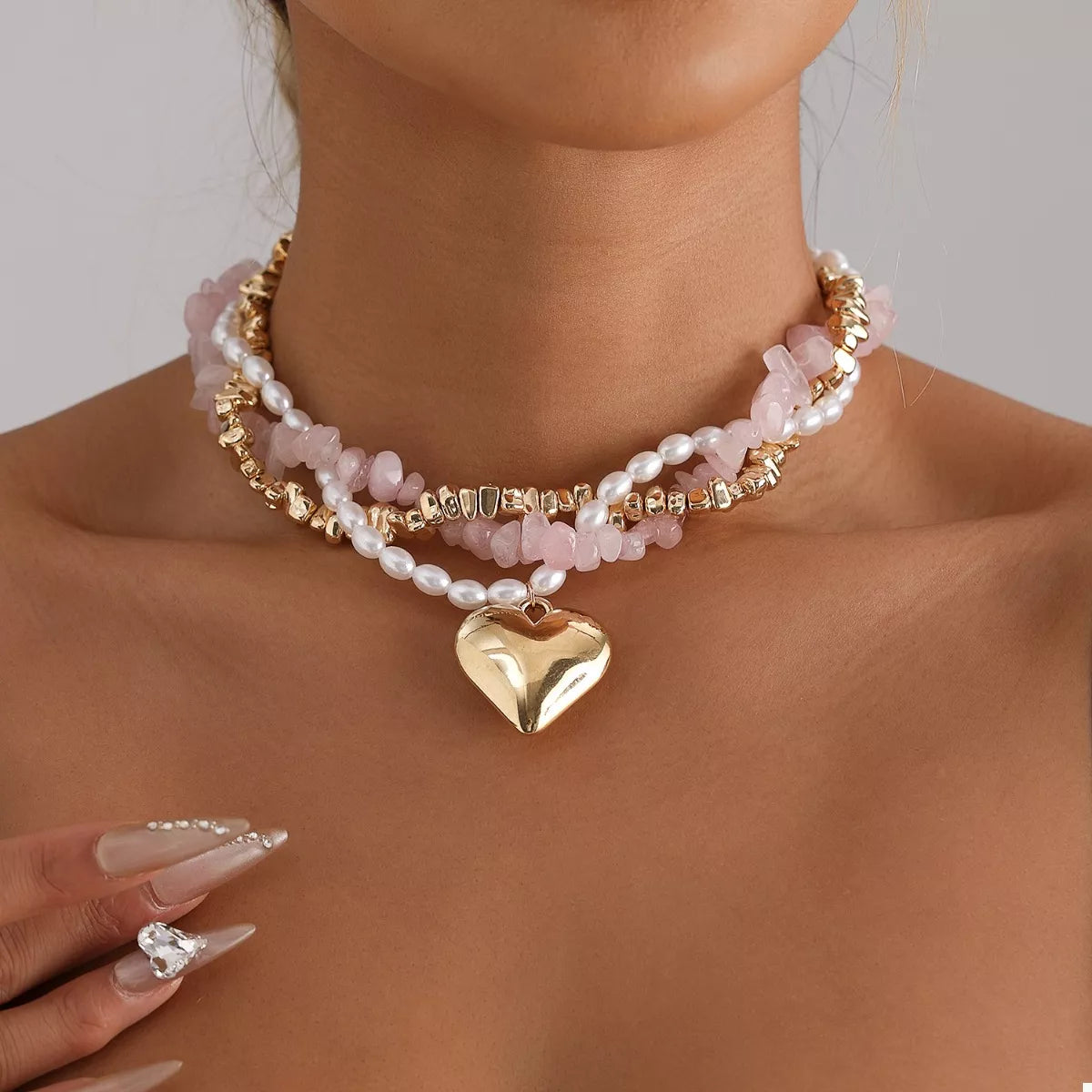 Trendsi Three-Layered Heart Pendant Necklace -