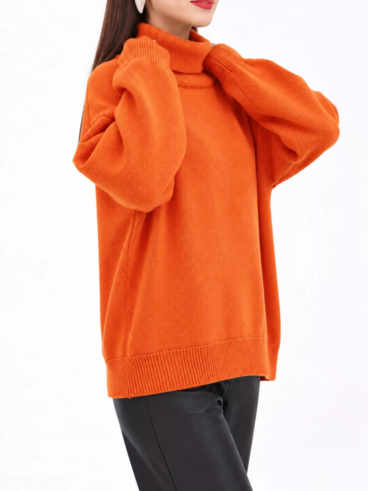 Oversized Turtleneck Drop Shoulder Sweater — front view