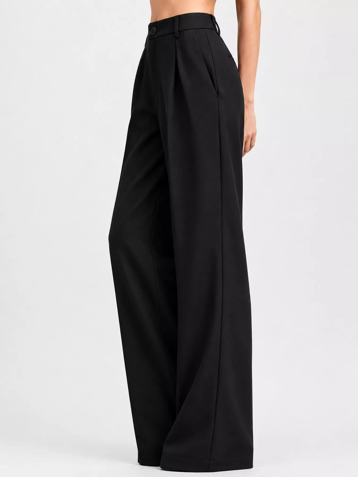 Women's Pleated Wide-Leg Trousers in black — side view