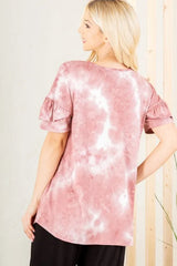 Trendsi Heimish Full Size Ruffled Sleeve Tie Dye Top Plus Size -