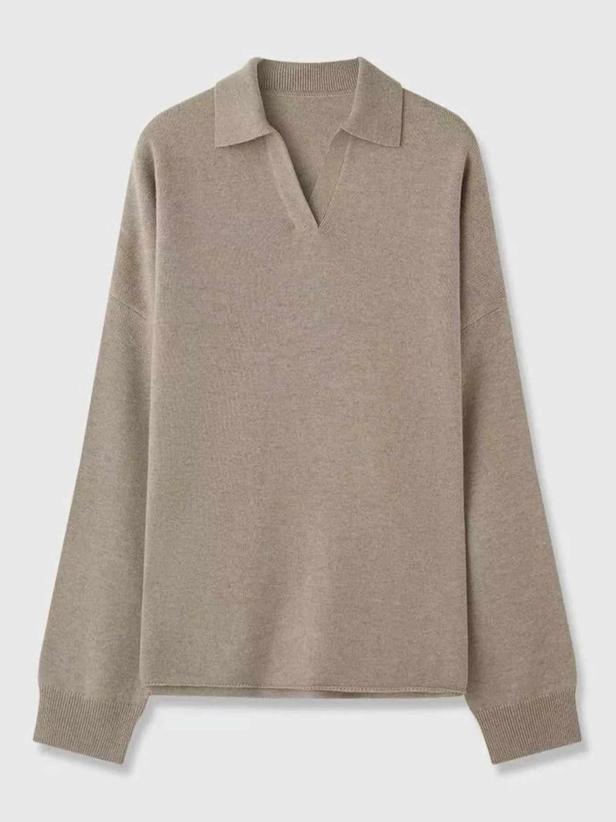 Oatmeal dropped shoulder polo collar sweater