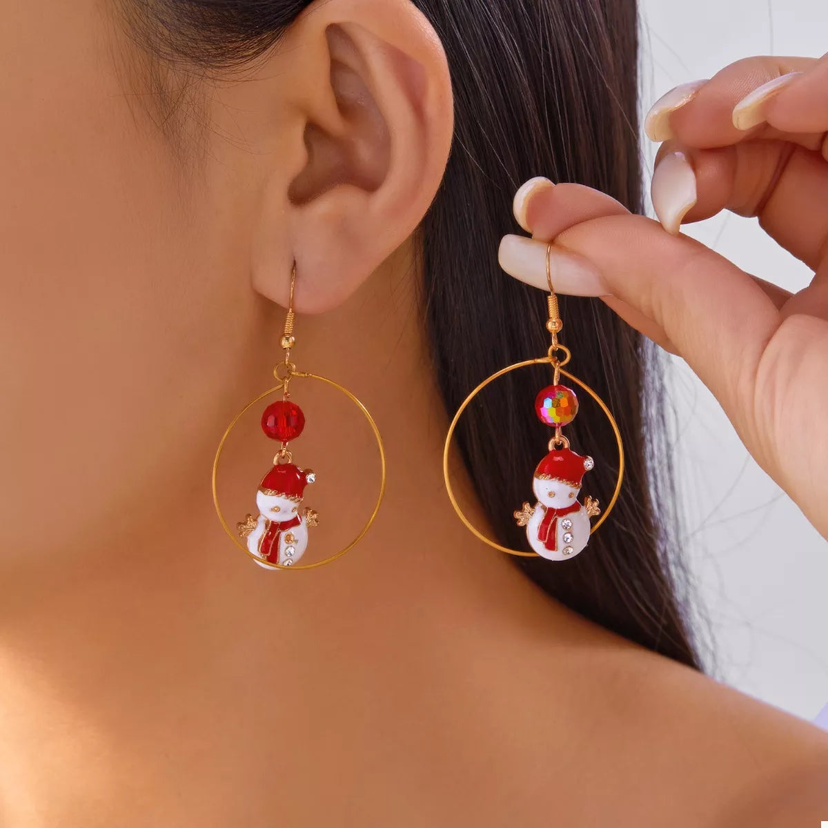 Trendsi 18K Gold-Plated Christmas Snowman Earrings -