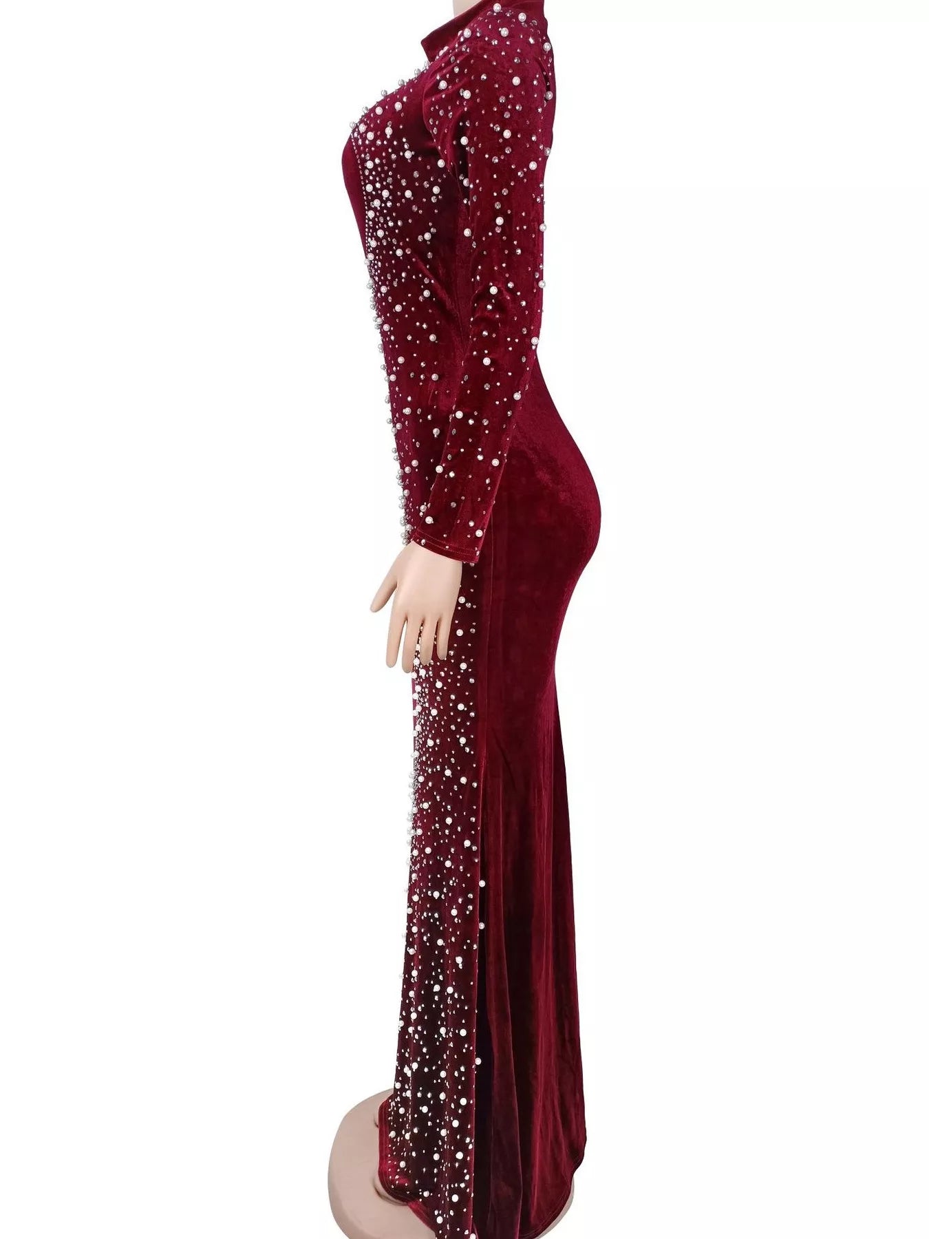 Trendsi Rhinestone Embellished Velvet Mermaid Evening Maxi Dress -
