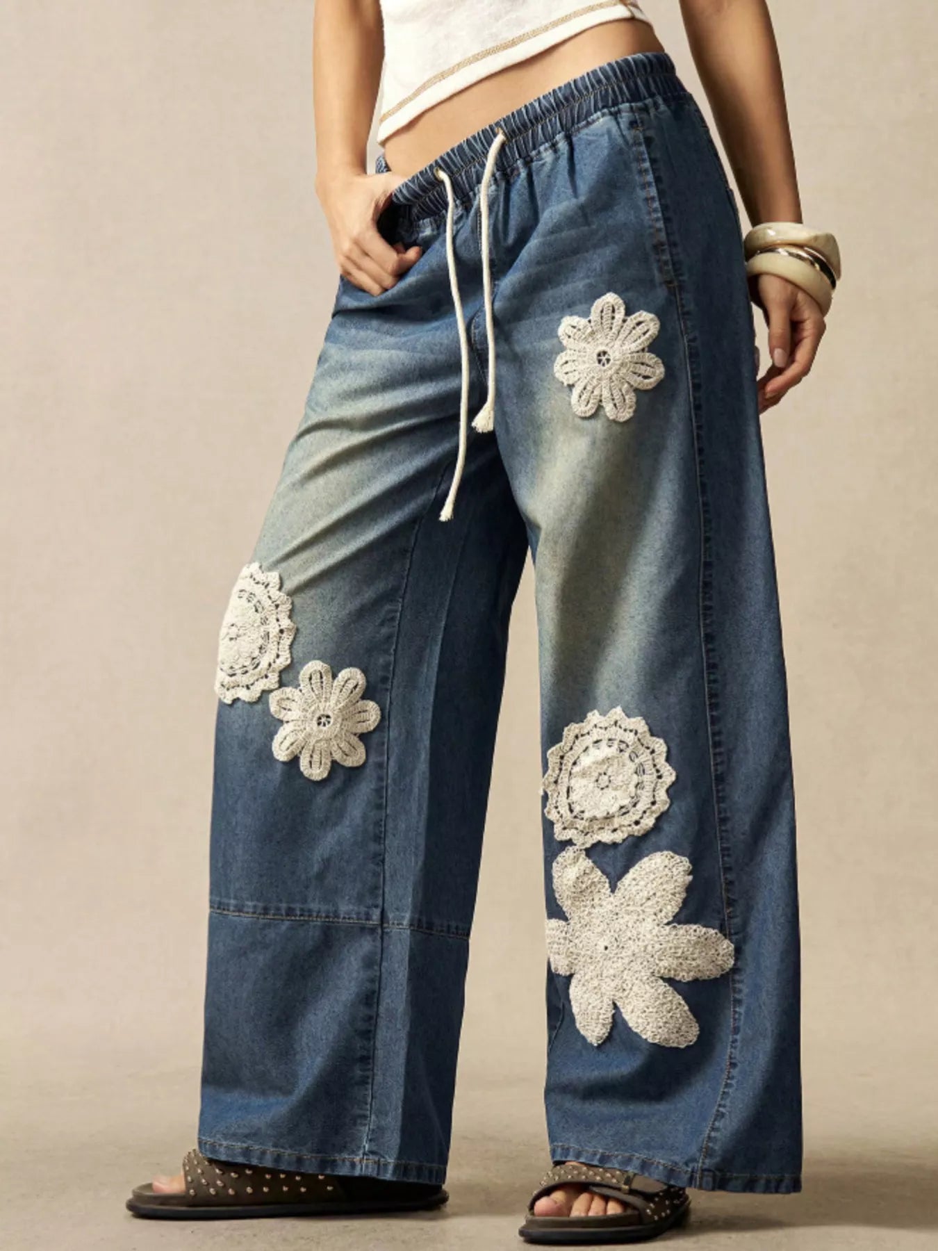 Trendsi Wide-Leg Drawstring Jeans -