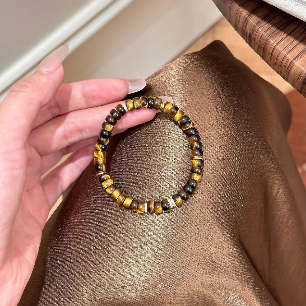 Trendsi Tiger's Eye Beaded Bracelet -