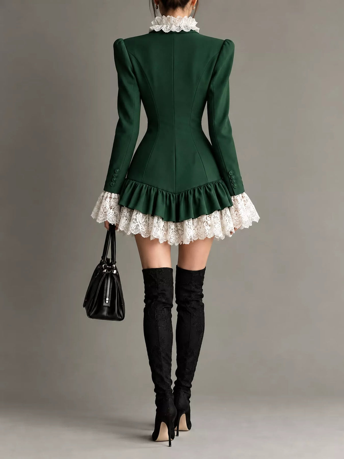 Collared long sleeve mini dress, back view