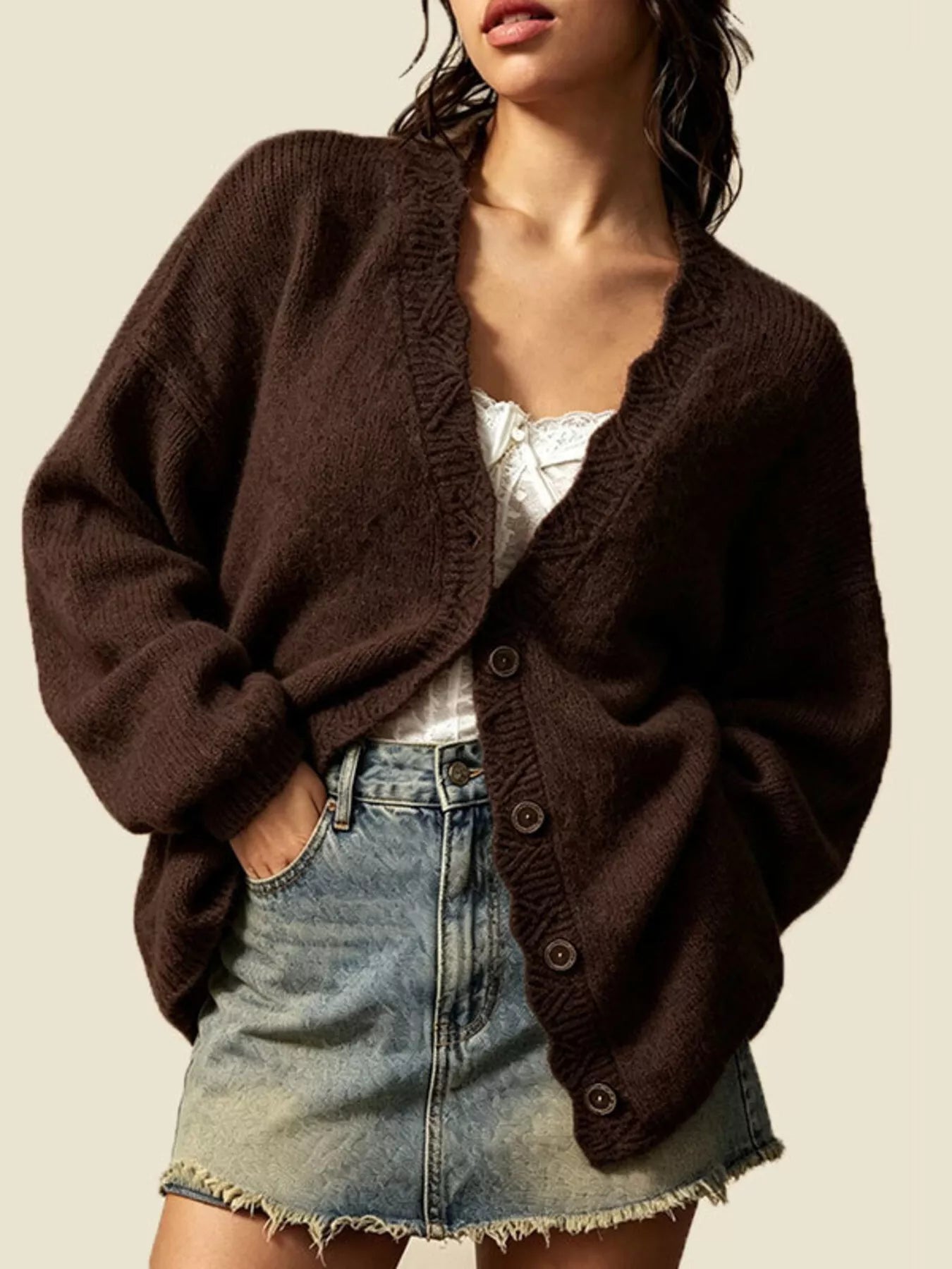 Trendsi V-Neck Button-Down Knit Cardigan -