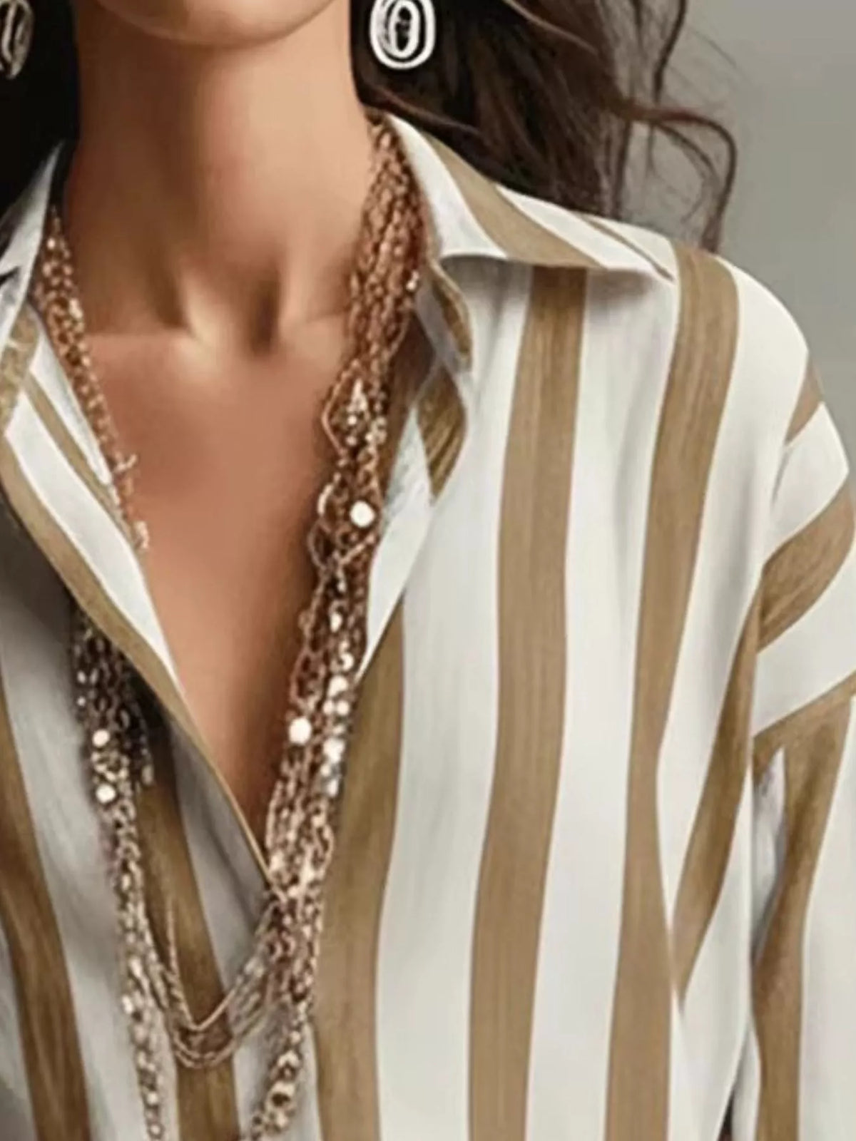 Oversized Striped Long Sleeve Shirt, collar detail