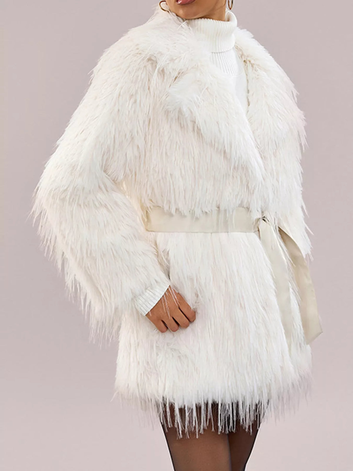 Faux Fur Shaggy Coat in white