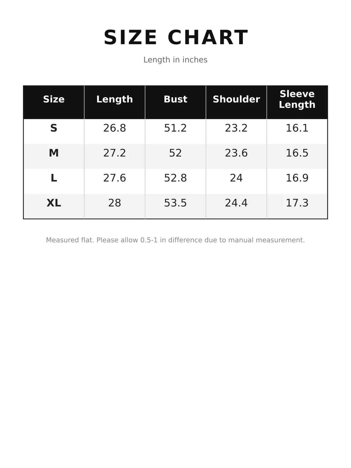 Size chart for tie-waist coat with faux fur cuffs